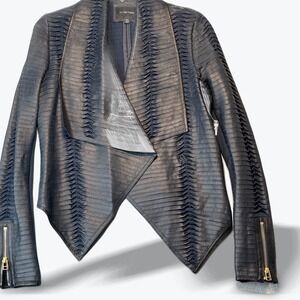 Draped Lamb Leather Moto Jacket Edgy Blue Strips Anthropologie La Fee Verte XS